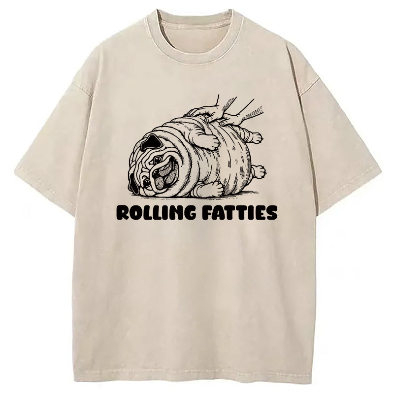 Rolling Fatties Dog Funny Pug Meme Washed T-Shirt