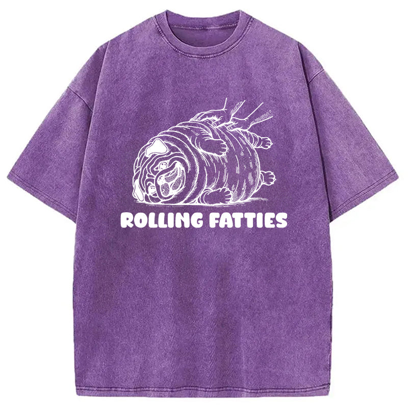 Rolling Fatties Dog Funny Pug Meme Washed T-Shirt