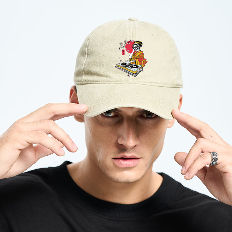Japanese Geisha DJ Skull Washed Cap