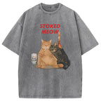 Stoked Meow Smoking Cat Washed T-Shirt