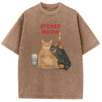 Stoked Meow Smoking Cat Washed T-Shirt
