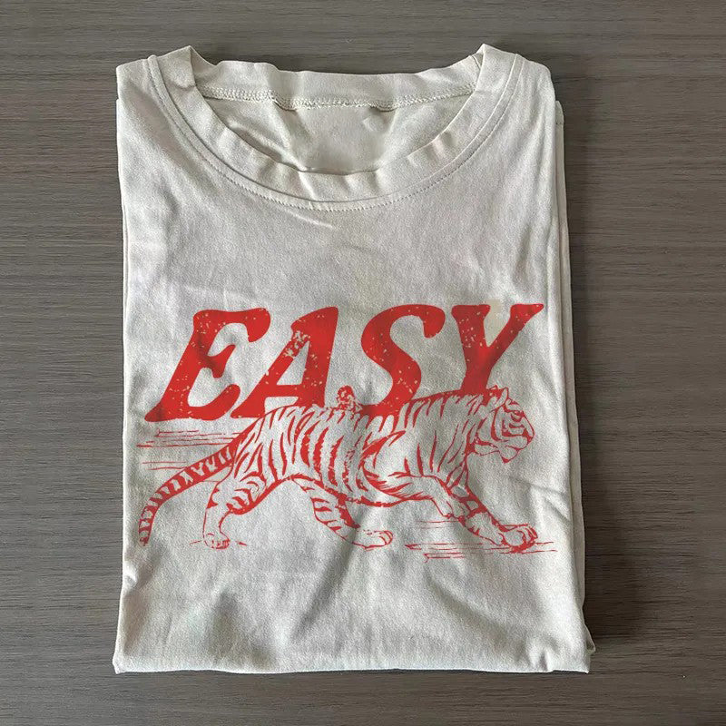 Unisex Easy Tiger Printed Classic Folded T-shirt