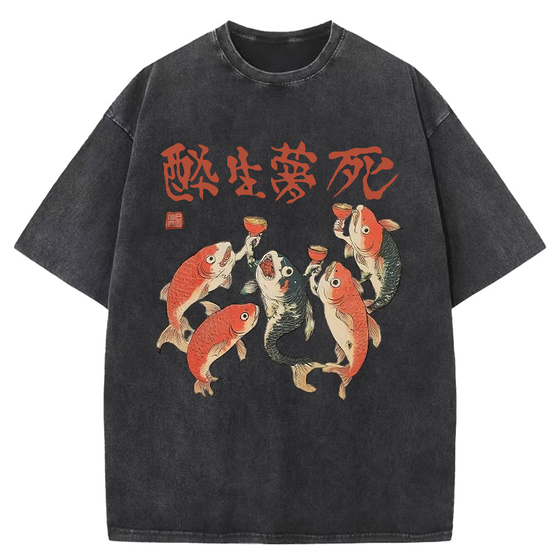 Funny Fish Drink Together Washed T-Shirt