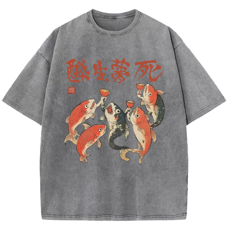 Funny Fish Drink Together Washed T-Shirt