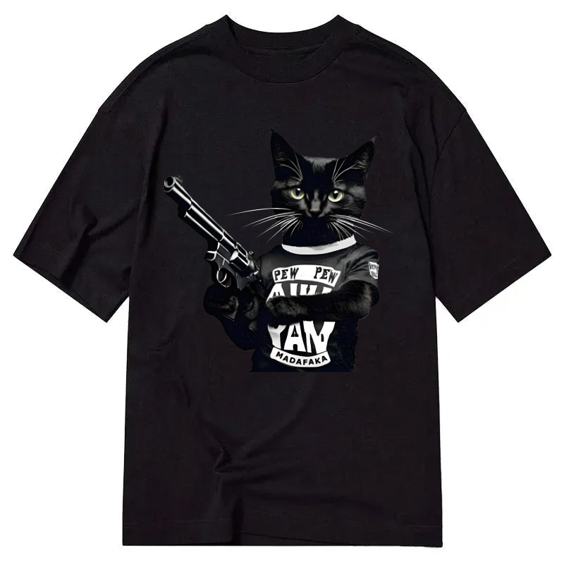 Crazy Cat Pew Pew Madafakas Vintage Cat Art Print Classic T-Shirt