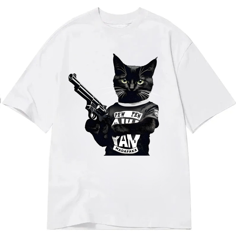 Crazy Cat Pew Pew Madafakas Vintage Cat Art Print Classic T-Shirt
