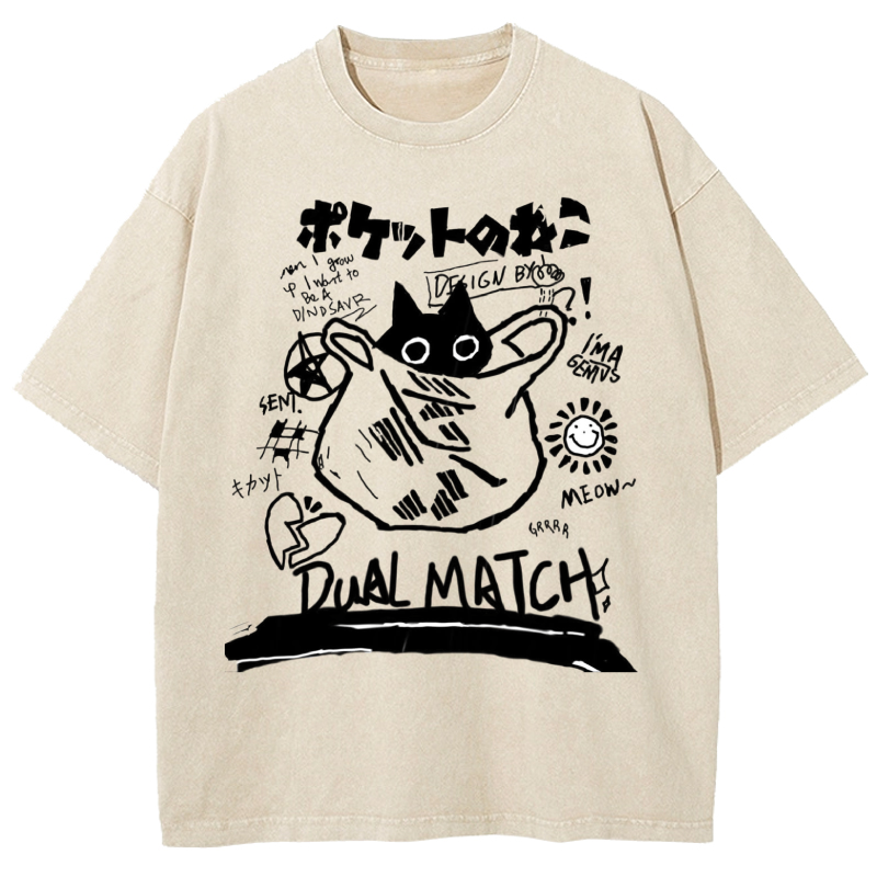 Black cat in Bag Washed T-Shirt