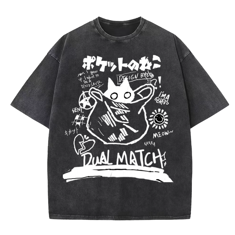 Black cat in Bag Washed T-Shirt