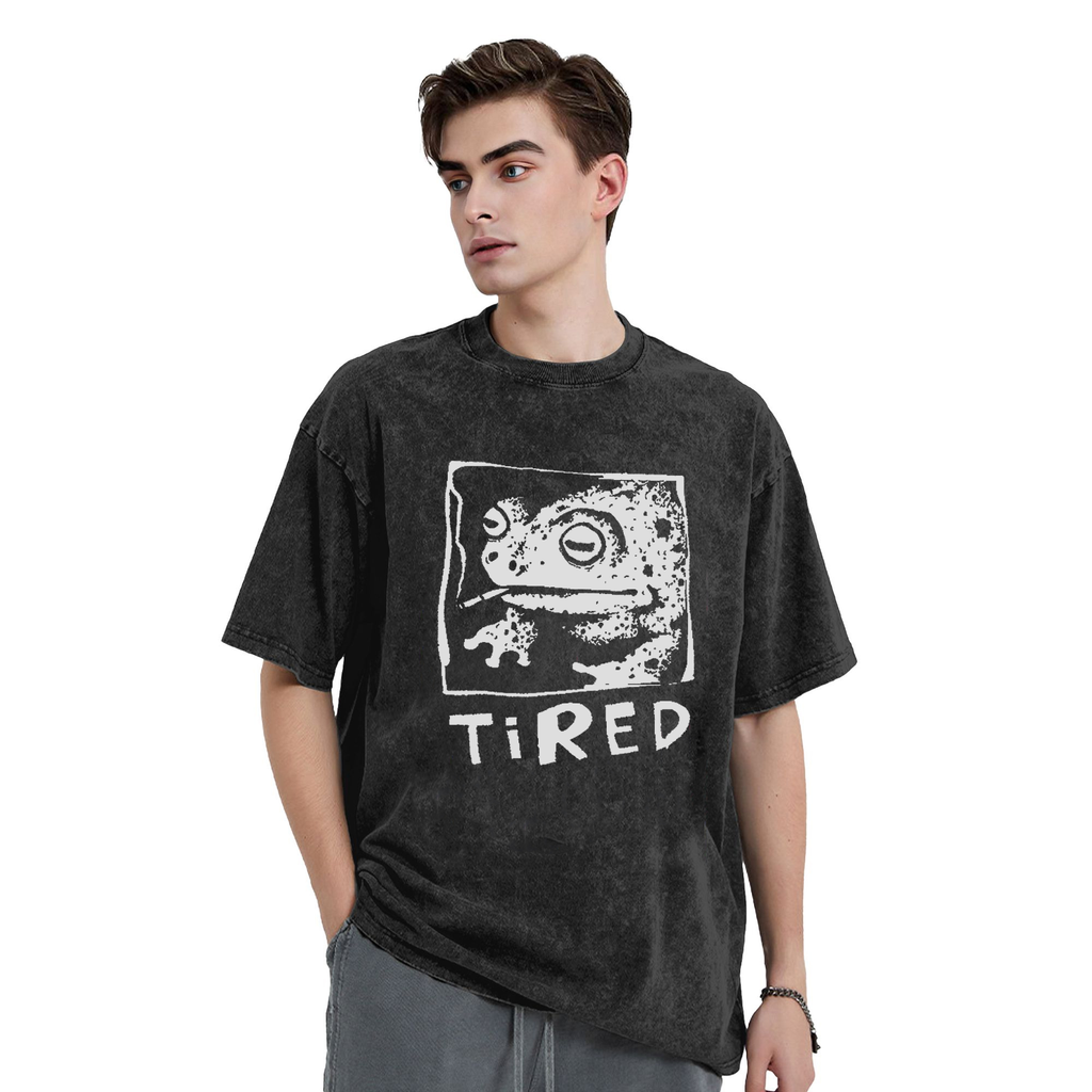 Tired Frog Funny Washed T-Shirt