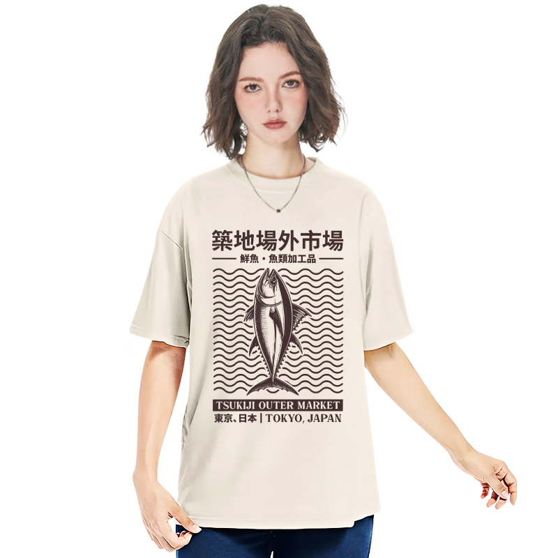 Wave Tokyo Tsukiji Fish Market Japan Washed T-Shirt
