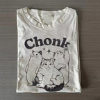 Unisex Classic Cotton Kawaii Chonk Cat Printed Folded T-shirt