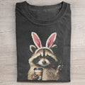 Unisex Funny Raccoon Easter Printed Washed Folded T-shirt