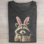 Unisex Funny Raccoon Easter Printed Washed Folded T-shirt