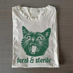 Unisex Classic Feral and Sterile Cat Printed Cotton Printed T-shirt