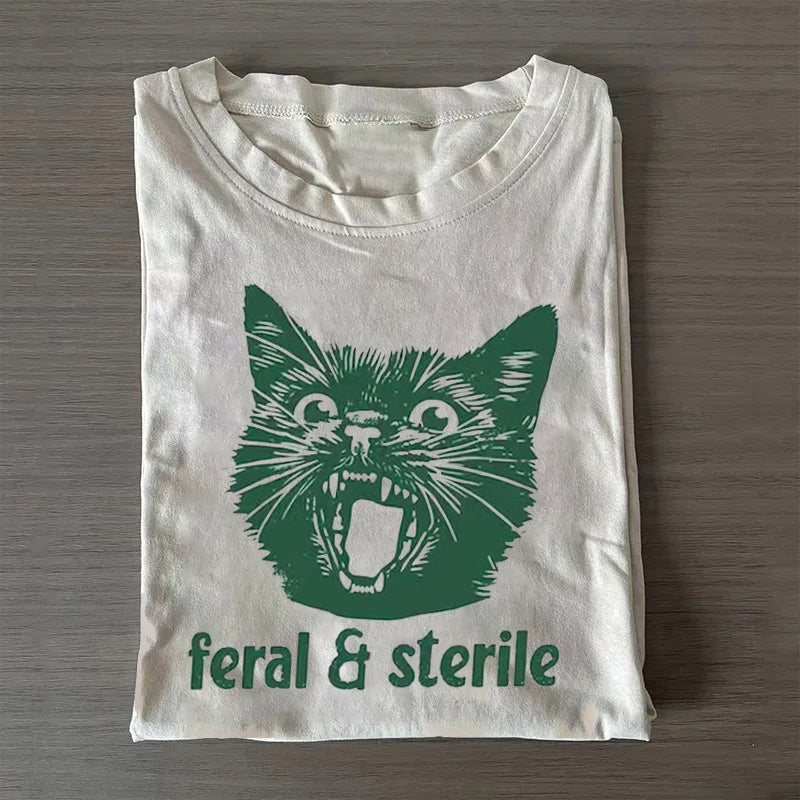 Unisex Classic Feral and Sterile Cat Printed Cotton Printed T-shirt