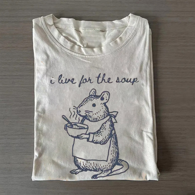 Unisex Classic Funny Mouse Soup Printed Cotton Printed T-shirt