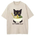 Ramen Lover Cute Cat Washed T-Shirt