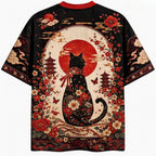Ukiyo‑e Sakura Black Cat Jersey Shirts
