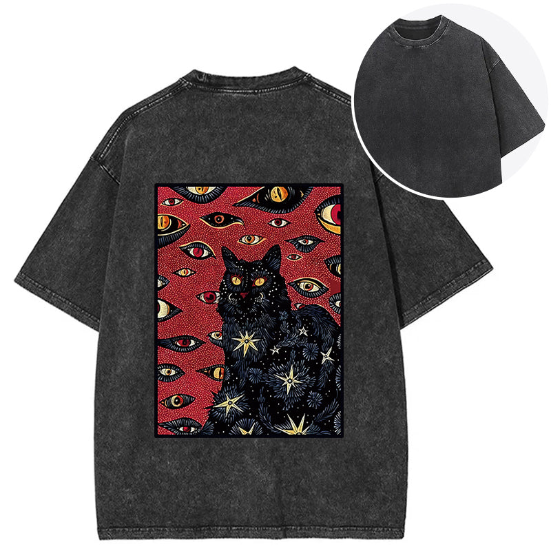 Mysterious Cat Back Washed T-Shirt