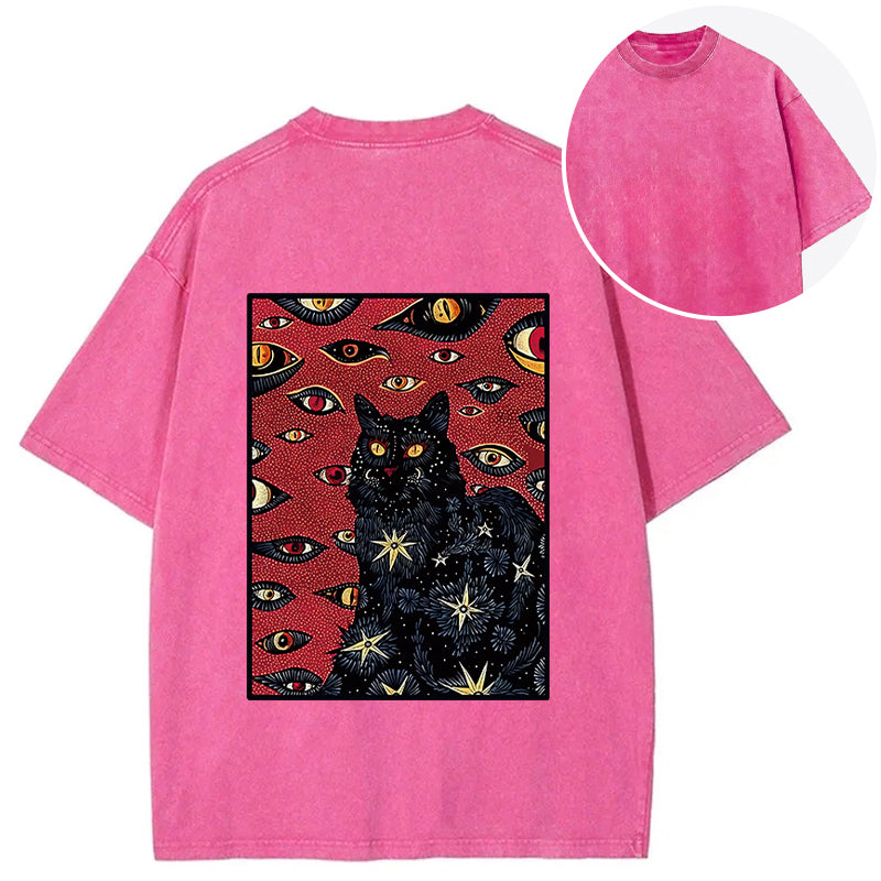 Mysterious Cat Back Washed T-Shirt