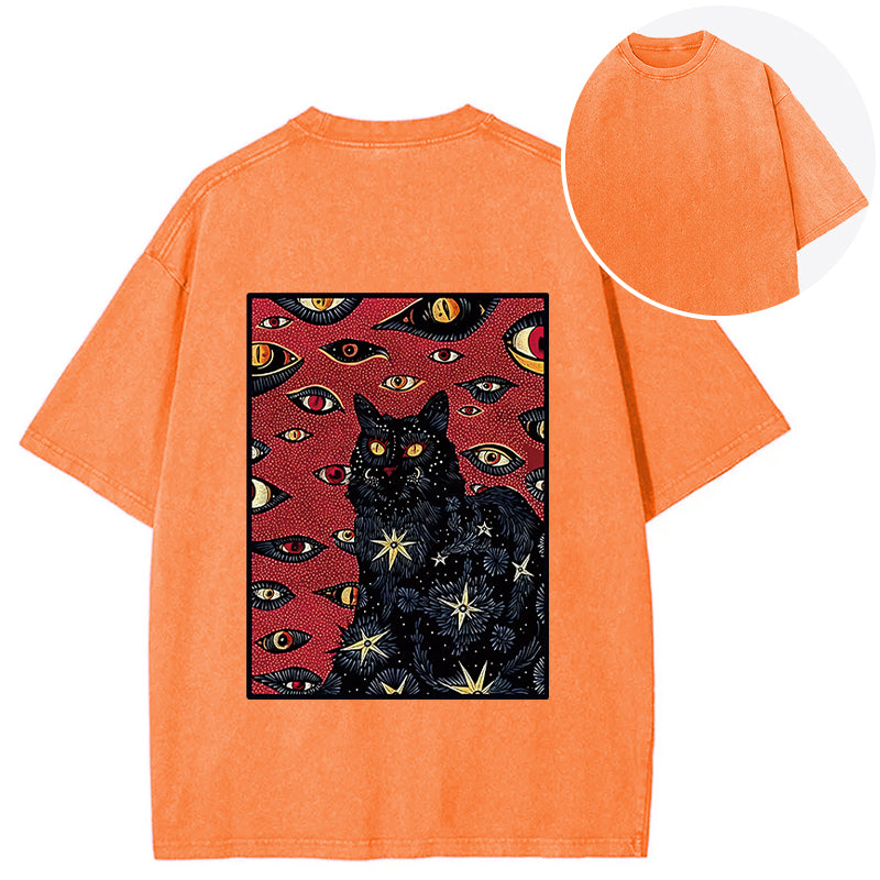 Mysterious Cat Back Washed T-Shirt