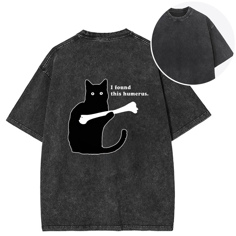 Cat Finds Human Bones Back Washed T-Shirt