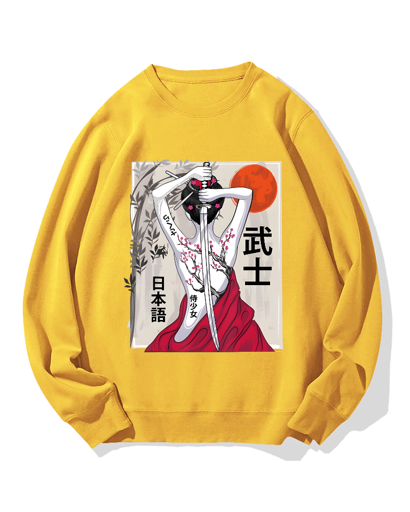 Japanese Samurai Girl Scenery Vintage Sakura Cotton Sweatshirt