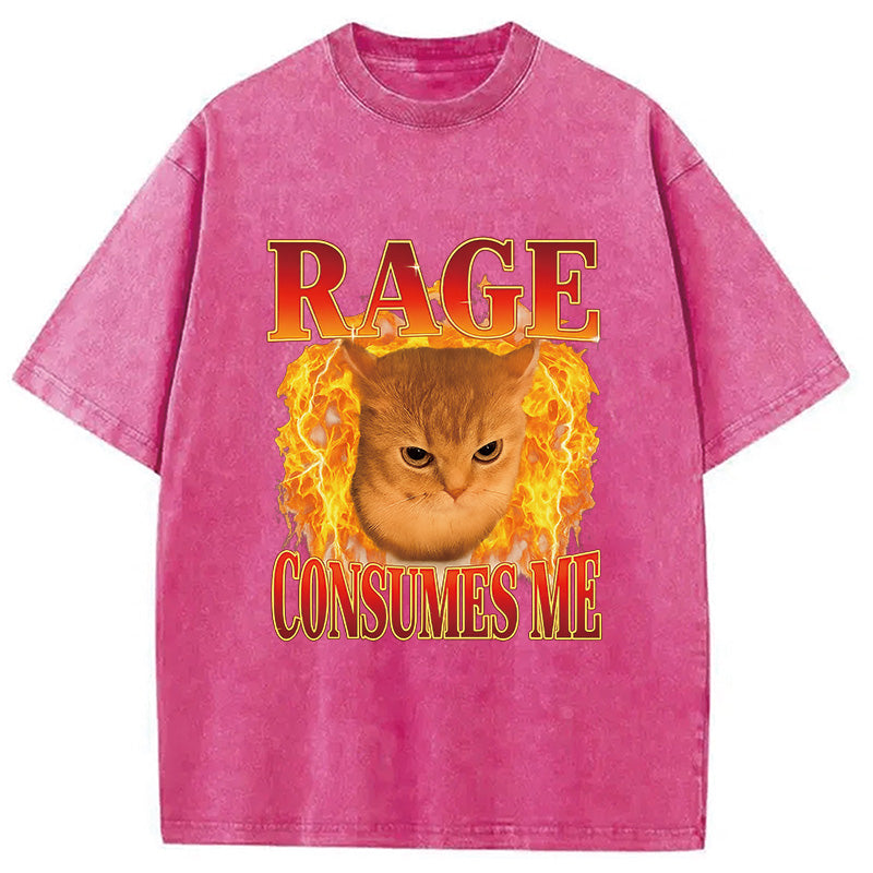 Rage Consumes Me Edgy Funny Cat Meme Washed T-Shirt