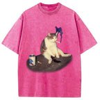 Custom Cat Smoking Meme Washed T-Shirt