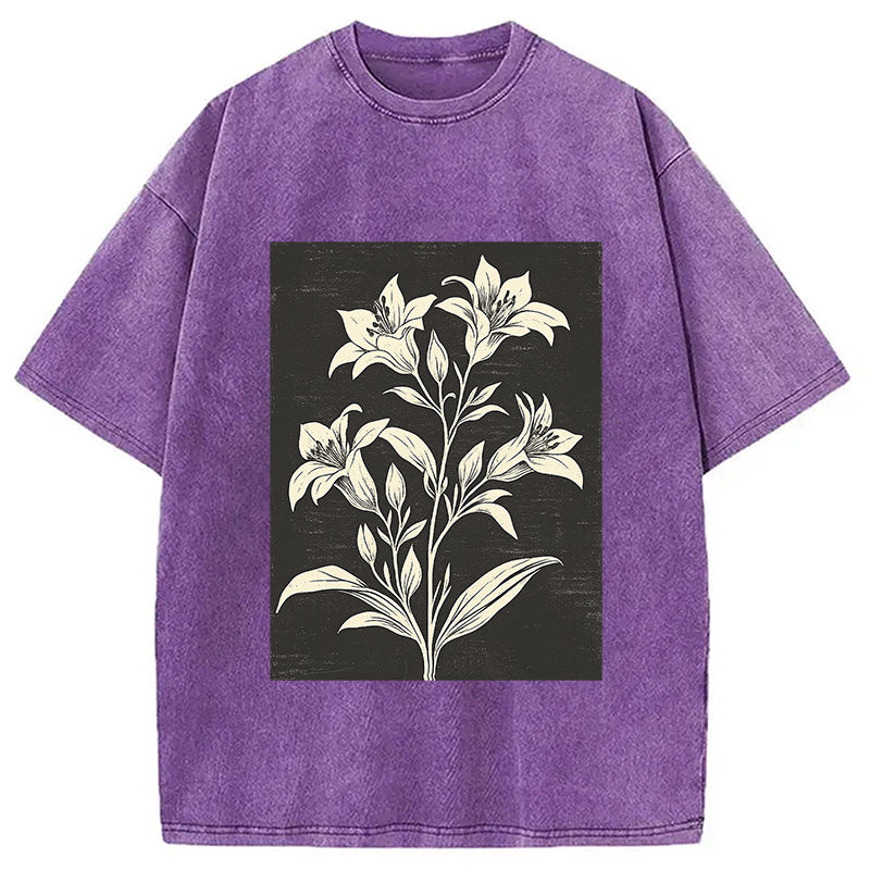 Botanical Woodcut Wildflower Washed T-Shirt
