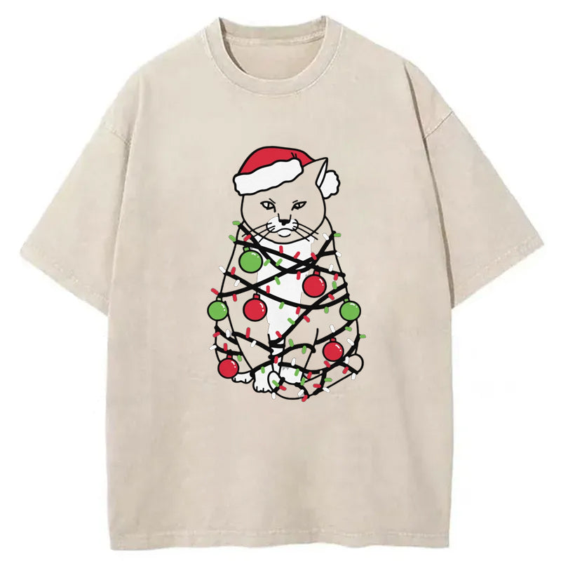 Meowy Christmas Washed T-Shirt