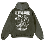 Edogawa  Octopus Vintage Washed Cotton Back Art Hoodie