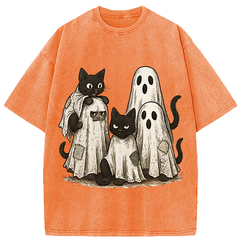 Funny Black Cats Ghost Washed T-Shirt