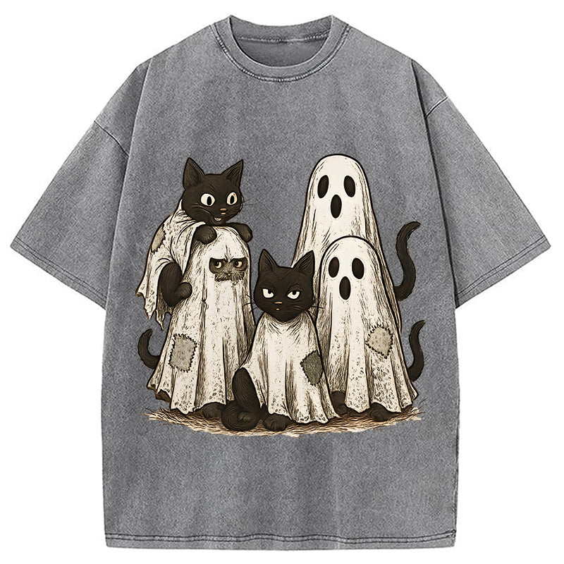 Funny Black Cats Ghost Washed T-Shirt