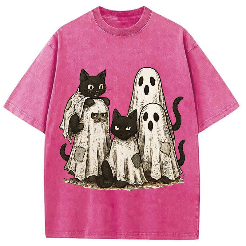 Funny Black Cats Ghost Washed T-Shirt