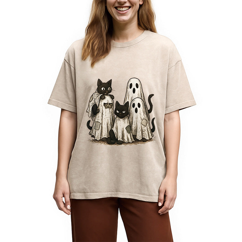 Funny Black Cats Ghost Washed T-Shirt