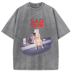 Sad Meow Smoking Cat Washed T-Shirt