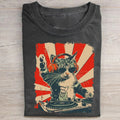 Unisex Cool DJ Cat Printed Washed Folded T-shirt