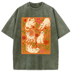 Cats And Flowers Washed T-Shirt