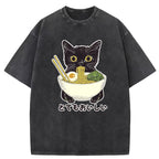 Ramen Lover Cute Cat Washed T-Shirt