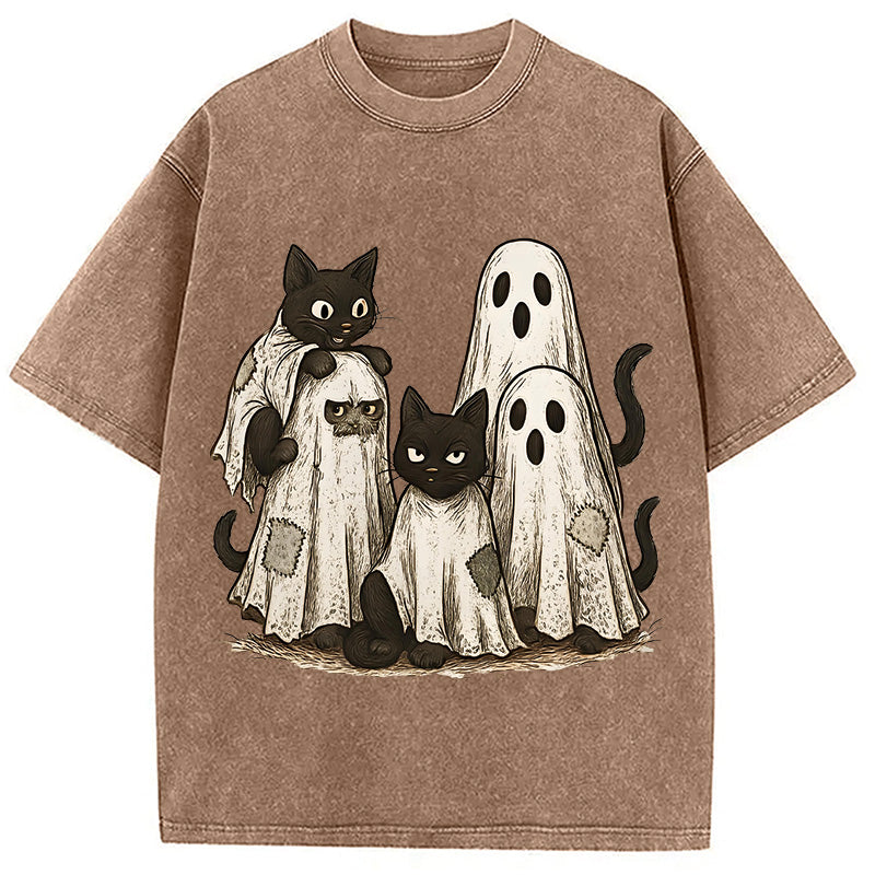 Funny Black Cats Ghost Washed T-Shirt