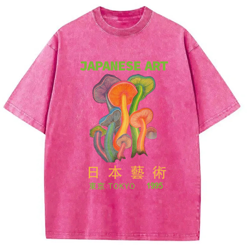 Colorful Mushrooms Japanese Art Washed T-Shirt