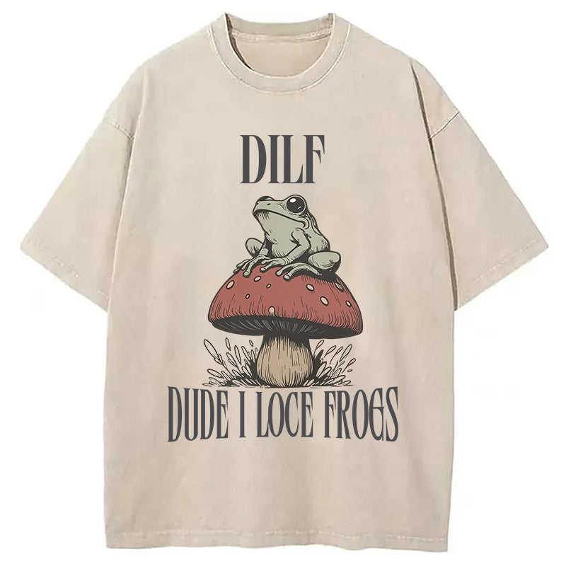 Cute Frog on Mushroom Washed T-Shirt