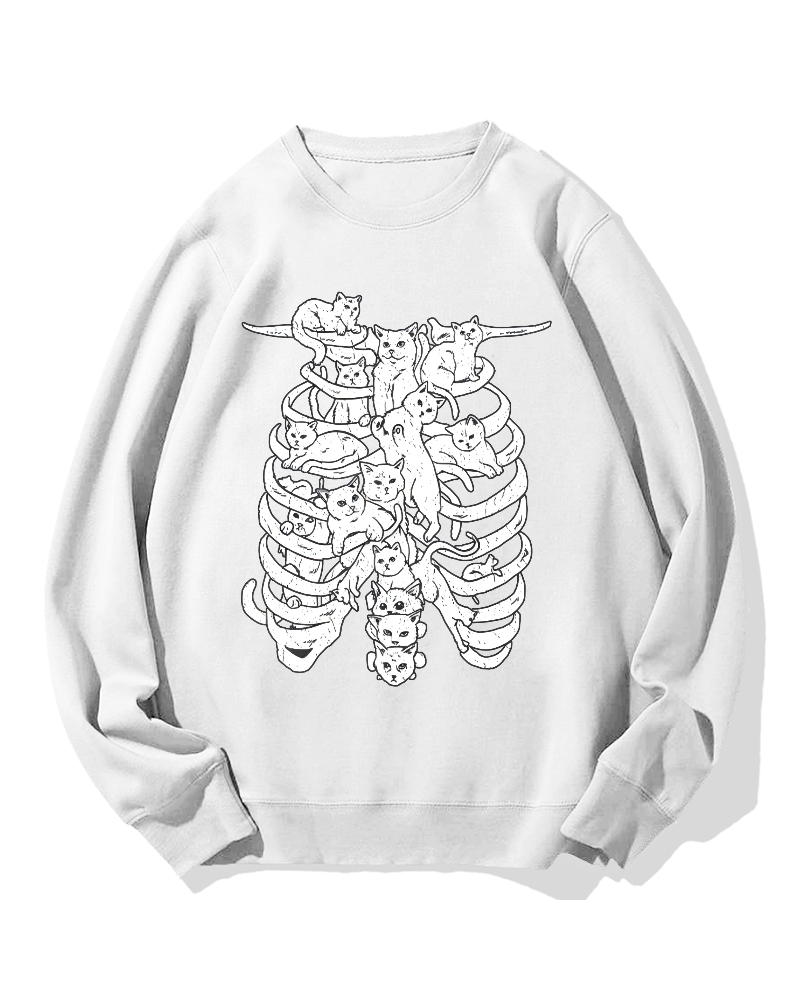 Cat & Skeleton Cotton Sweatshirt