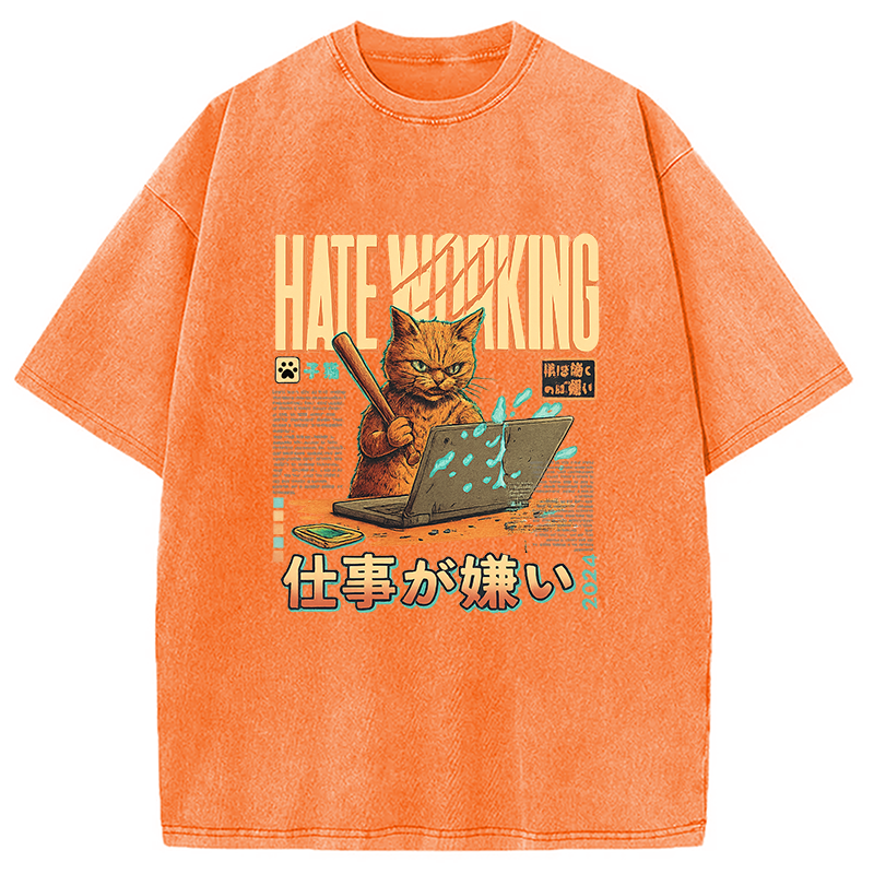 A Cat That Hates Working Washed T-Shirt