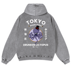 Tokyo Drunken Octopus Vintage Washed Cotton Back Art Hoodie