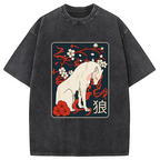 Ancient Japanese Wolf Art Washed T-Shirt