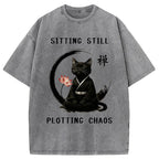 Sitting Calming Zen Cat Washed T-Shirt