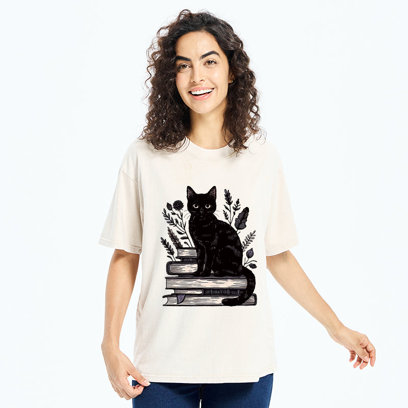 Unisex Books And Cats Washed T-Shirt