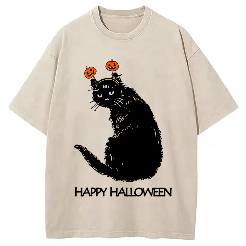 Halloween Cat Japanese Washed T-Shirt